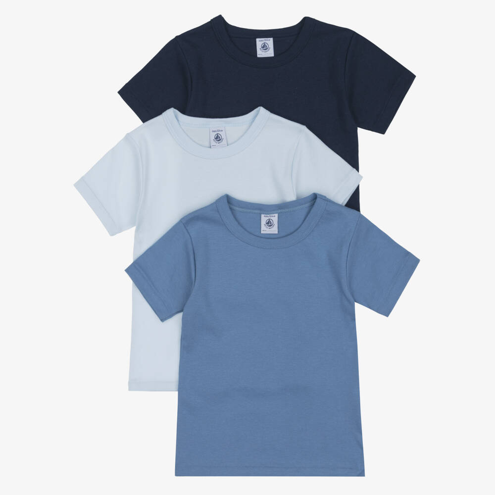 Petit Bateau-Boys Blue Organic Cotton Tops (3 Pack) | Childrensalon