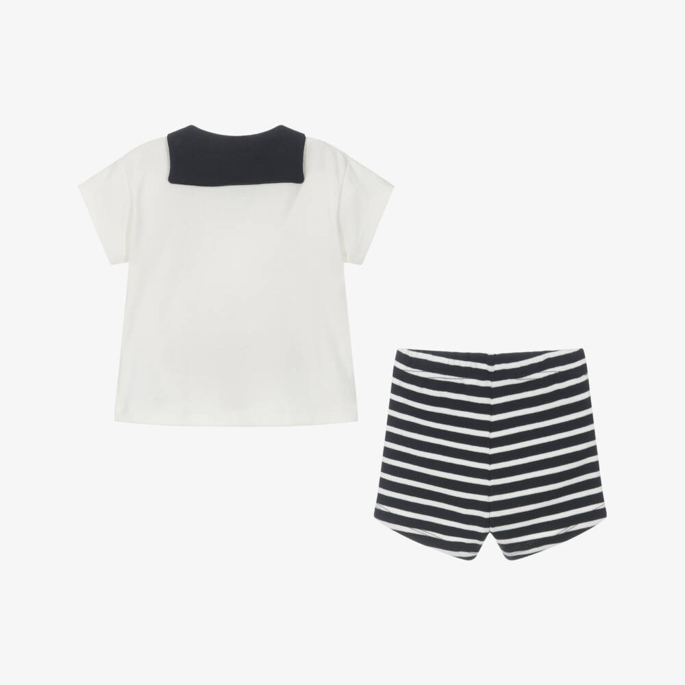 Petit Bateau-Boys Blue Stripe Cotton Shorts Set | Childrensalon