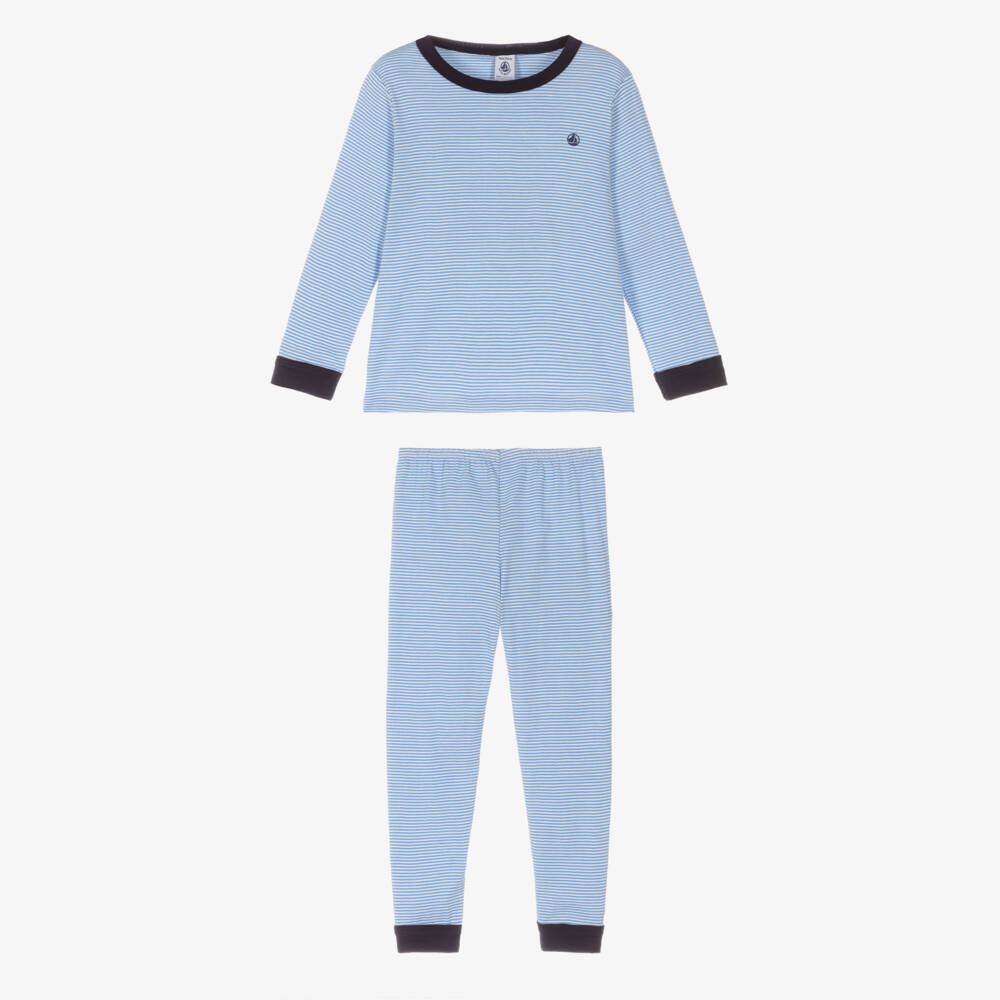 Petit Bateau-Boys Blue Striped Cotton Long Pyjamas | Childrensalon