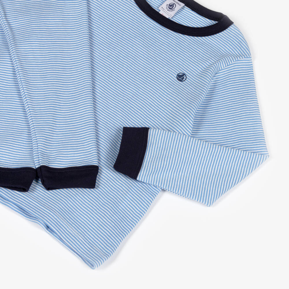 Petit Bateau-Boys Blue Striped Cotton Long Pyjamas | Childrensalon