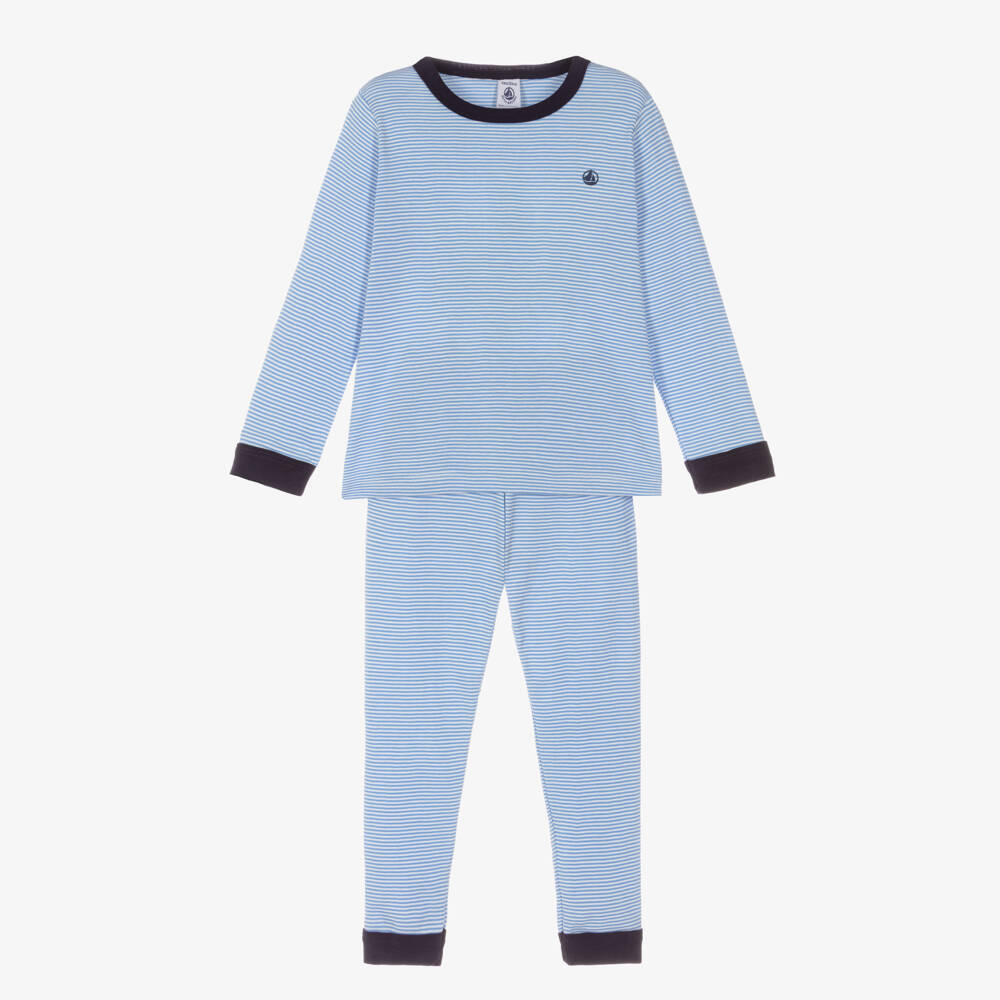 Petit Bateau-Boys Blue Striped Cotton Long Pyjamas | Childrensalon