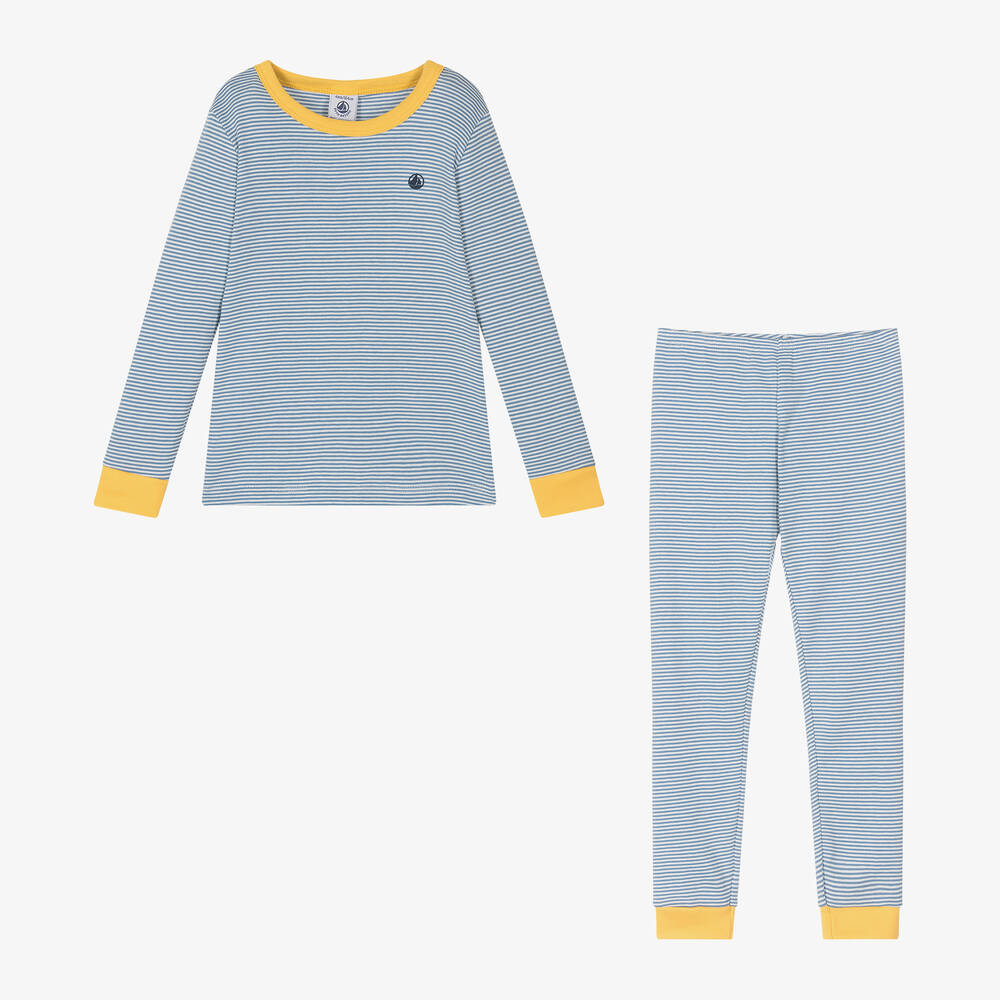 Petit Bateau-بيجاما قطن مقلم لون أزرق للأولاد | Childrensalon