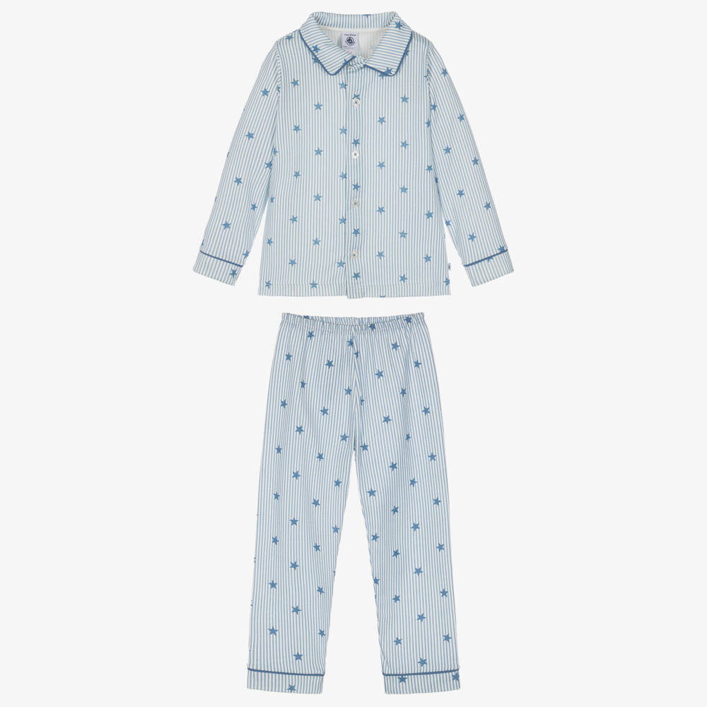Petit Bateau-Boys Blue Striped Pyjamas with Star Print | Childrensalon