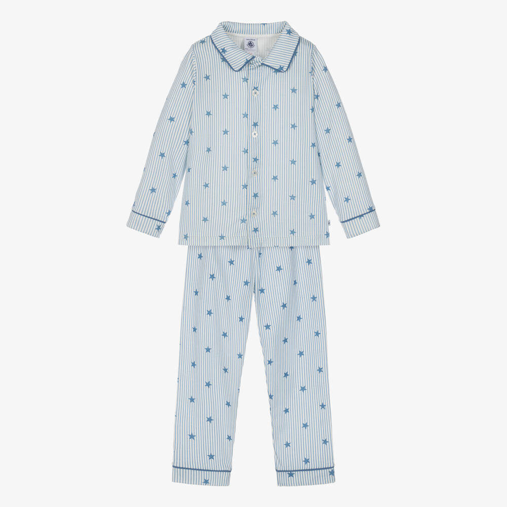 Petit Bateau-Boys Blue Striped Pyjamas with Star Print | Childrensalon