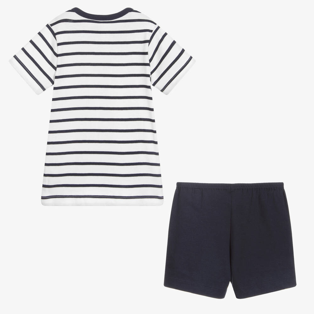 Petit Bateau-Бело-синяя короткая пижама из хлопка для мальчиков | Childrensalon