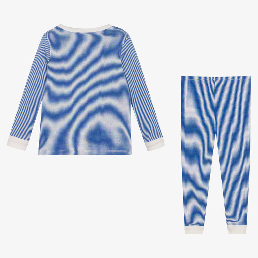 Petit Bateau-Boys Blue & White Striped Cotton Pyjamas | Childrensalon
