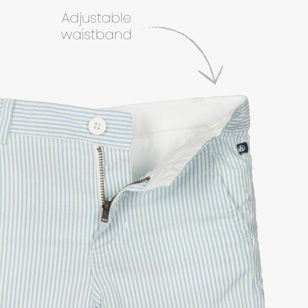 Petit Bateau-شورت قطن مقلم لون أبيض وأزرق للأولاد | Childrensalon