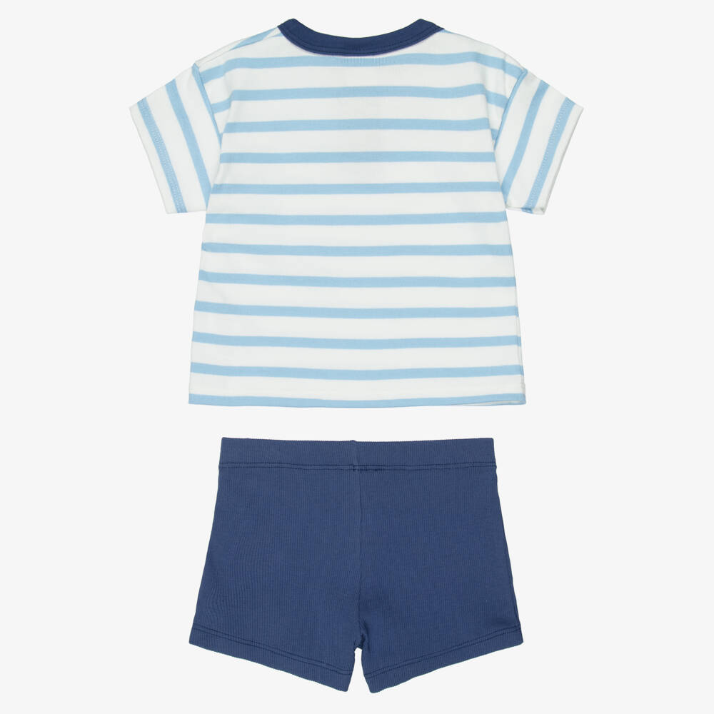 Petit Bateau-Boys Blue & White Striped Cotton Shorts Set | Childrensalon