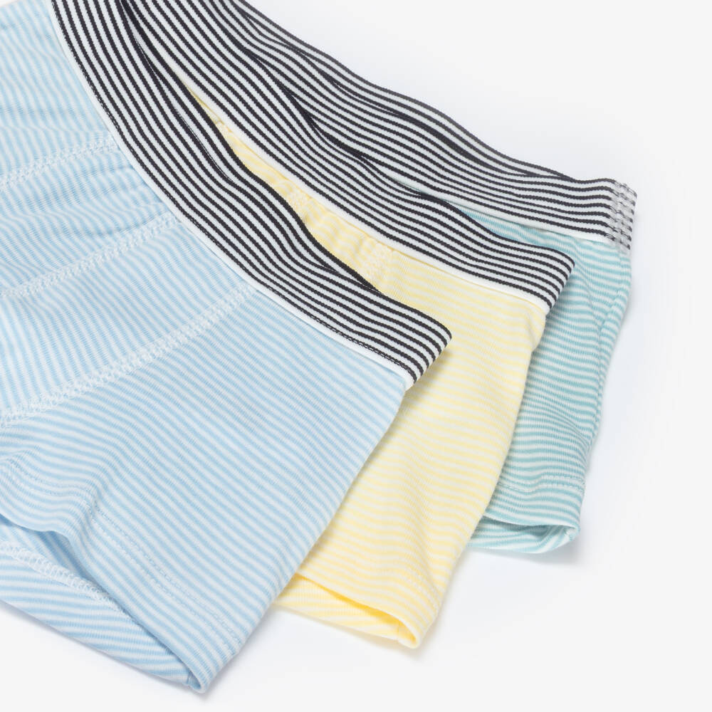 Petit Bateau-Boys Blue & Yellow Striped Cotton Boxer Shorts (3 Pack) | Childrensalon