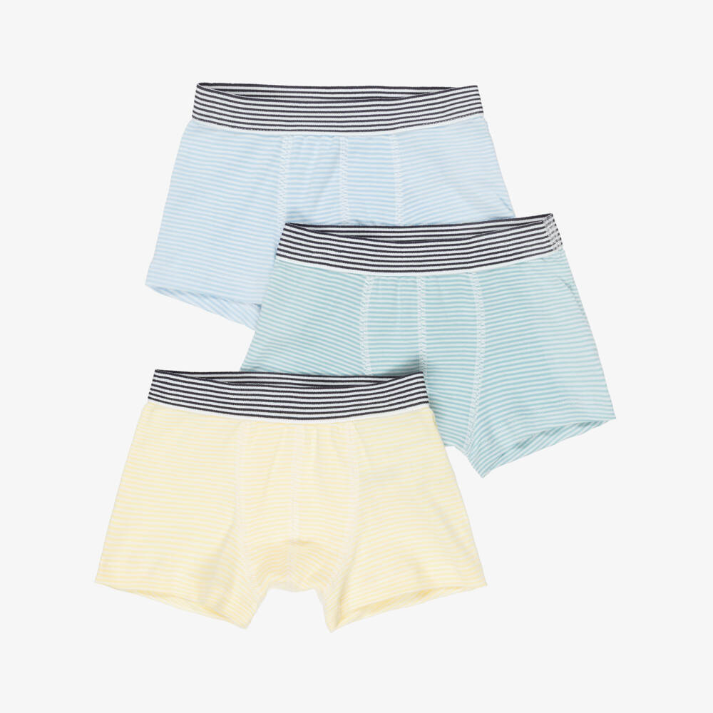 Petit Bateau-Boys Blue & Yellow Striped Cotton Boxer Shorts (3 Pack) | Childrensalon