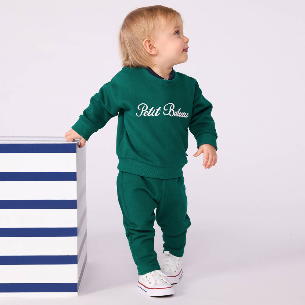 Petit Bateau-Boys Bright Green Organic Cotton Joggers | Childrensalon