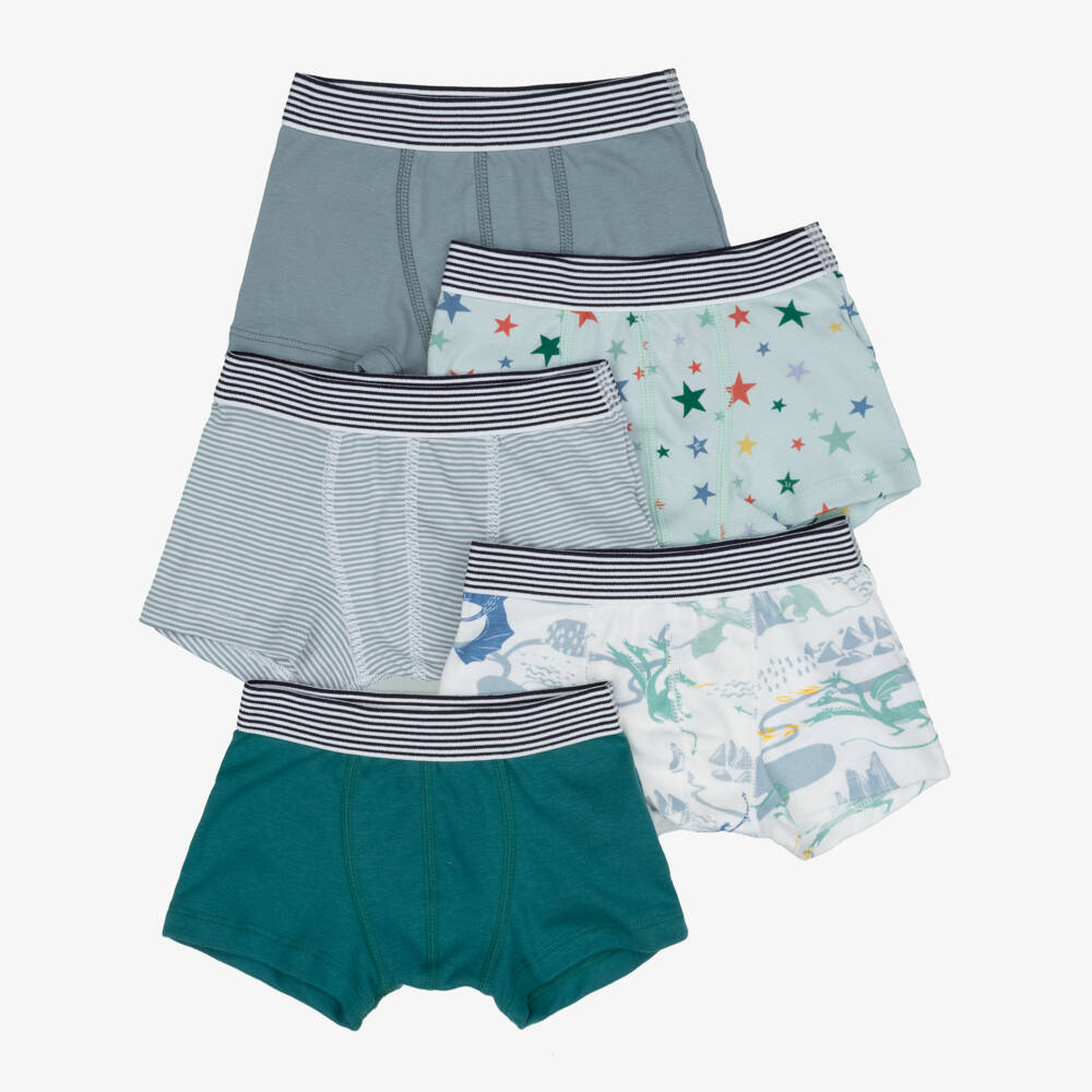 Petit Bateau-Boys Green Cotton Boxer Shorts (5 Pack) | Childrensalon