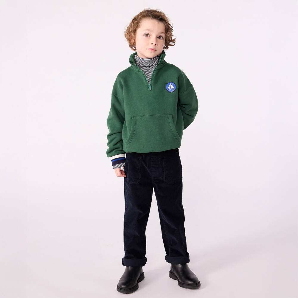Petit Bateau-Boys Green Cotton Half-Zip Sweatshirt | Childrensalon