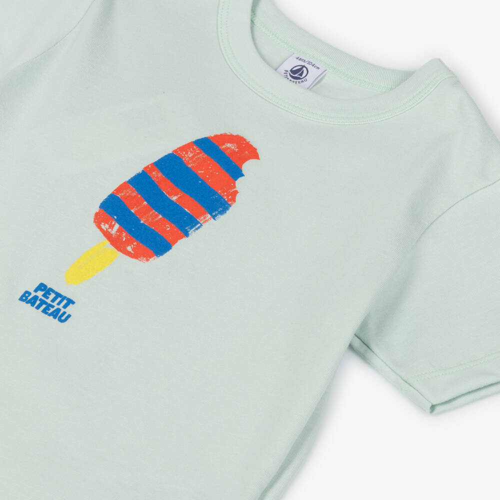 Petit Bateau-Футболка зелёная из хлопка с рисунком мороженого для мальчиков | Childrensalon