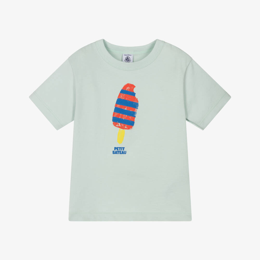 Petit Bateau-Футболка зелёная из хлопка с рисунком мороженого для мальчиков | Childrensalon