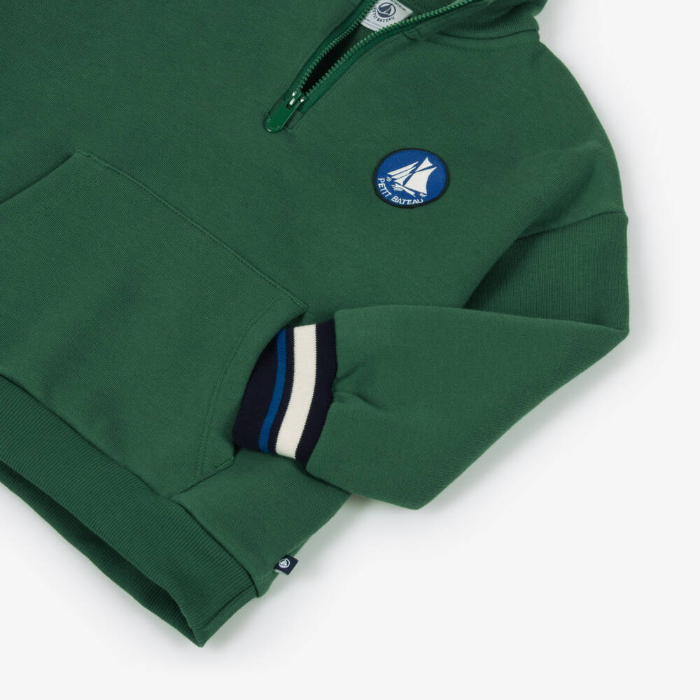 Petit Bateau-Boys Green Cotton Quarter-Zip Sweatshirt | Childrensalon