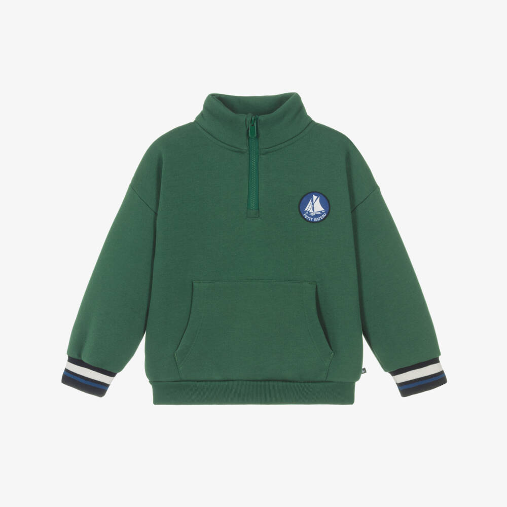 Petit Bateau-Boys Green Cotton Quarter-Zip Sweatshirt | Childrensalon