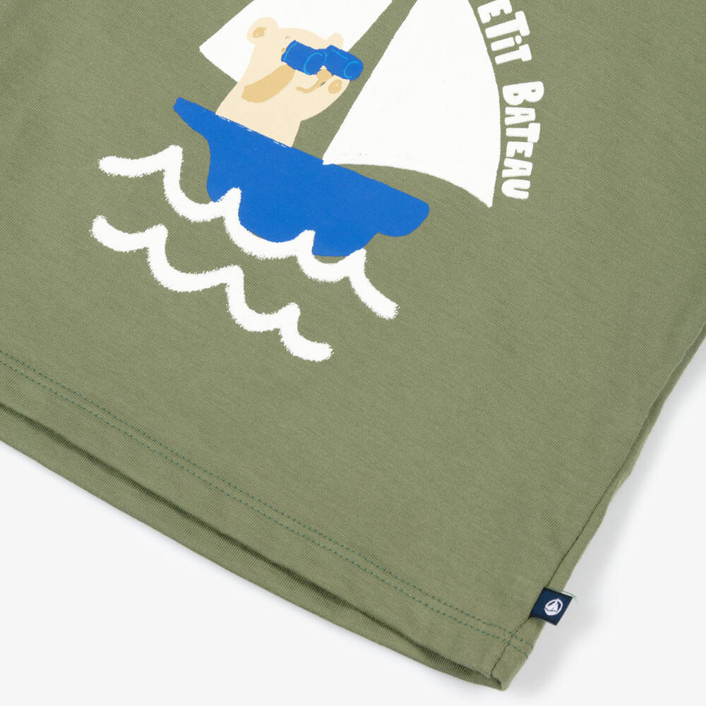 Petit Bateau-تيشيرت قطن لون أخضر للأولاد | Childrensalon