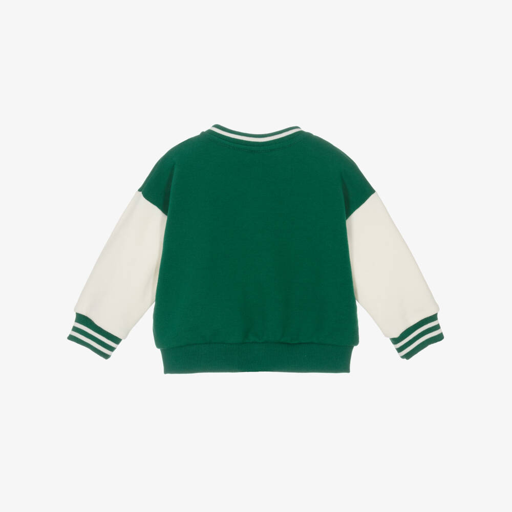 Petit Bateau-Boys Green & Ivory Cotton Varsity Jacket | Childrensalon