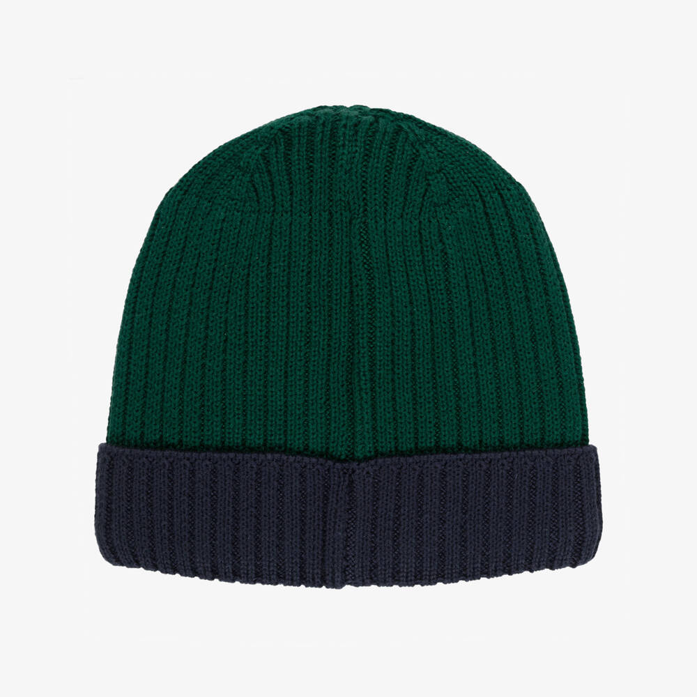 Petit Bateau-Boys Green & Navy Blue Knitted Beanie | Childrensalon