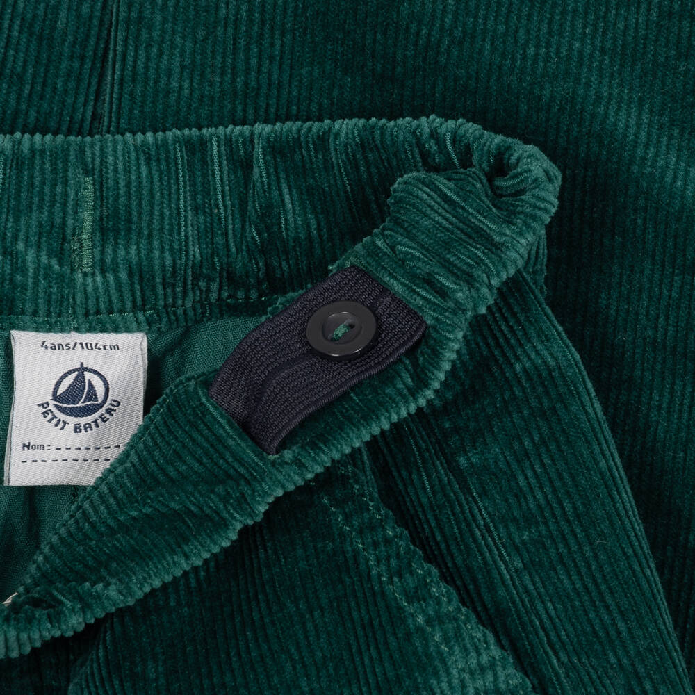 Petit Bateau-Boys Green Pull-On Corduroy Trousers | Childrensalon