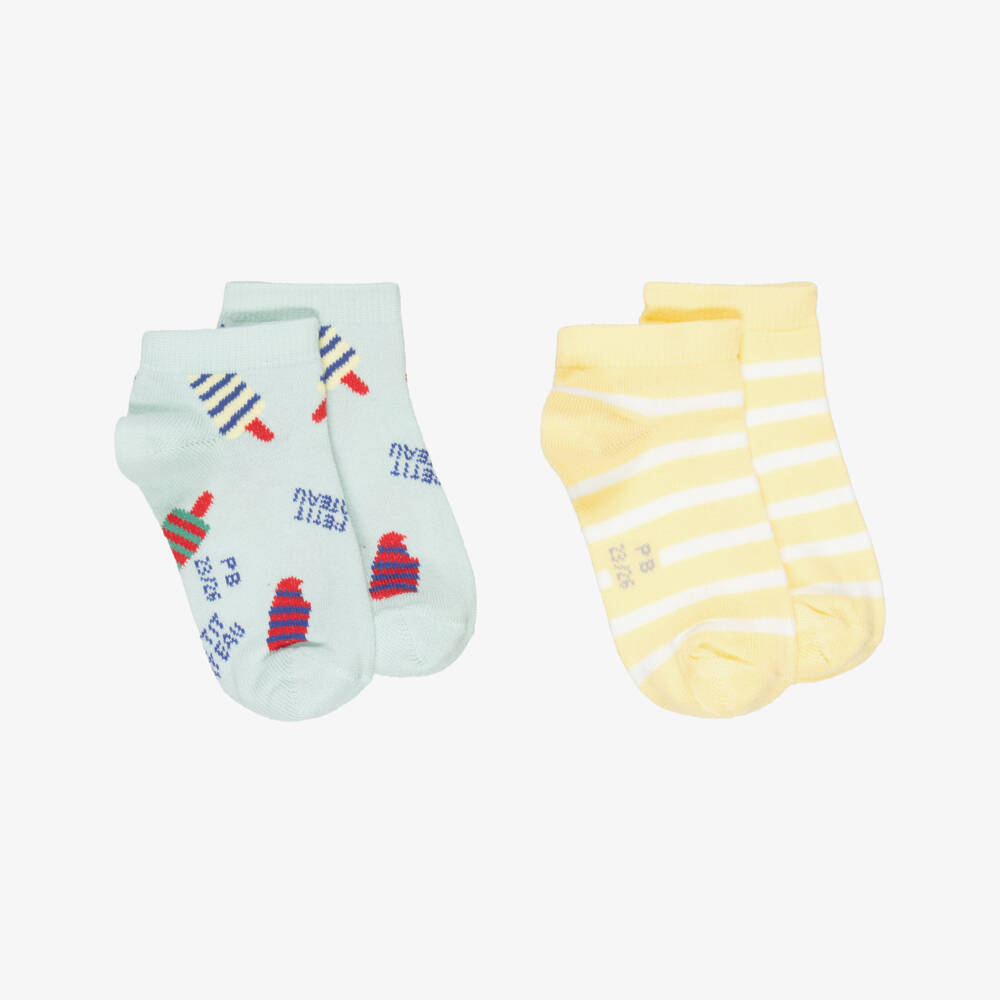 Petit Bateau-Boys Green & Yellow Ice Cream Ankle Socks (2 Pack) | Childrensalon