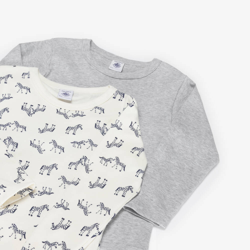 Petit Bateau-Boys Grey & Ivory Zebra Cotton Tops (2 Pack) | Childrensalon