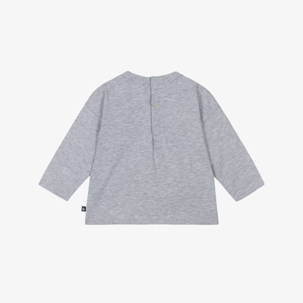 Petit Bateau-Boys Grey Marl Cotton Whale Top | Childrensalon