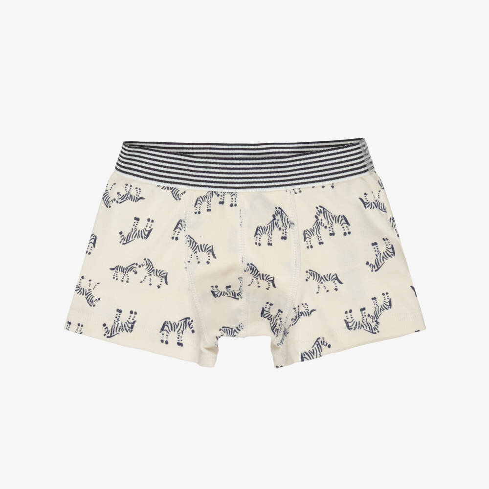 Petit Bateau-Boys Ivory & Blue Cotton Jersey Boxer Shorts (5 Pack) | Childrensalon