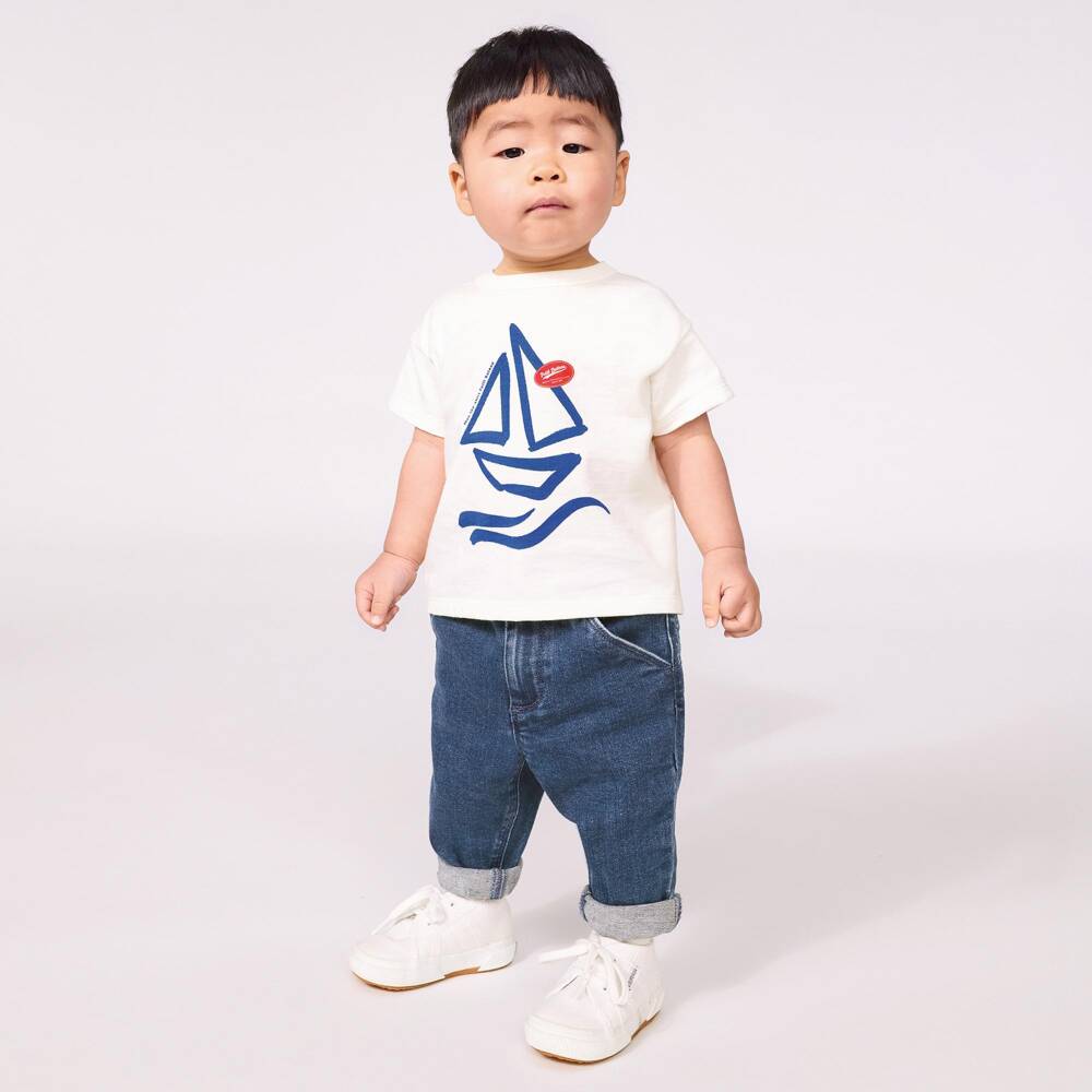 Petit Bateau-Boys Ivory & Blue Cotton T-Shirt with Sailboat Logo | Childrensalon