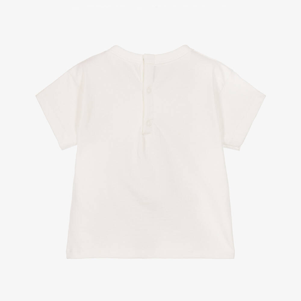 Petit Bateau-Boys Ivory & Blue Cotton T-Shirt with Sailboat Logo | Childrensalon