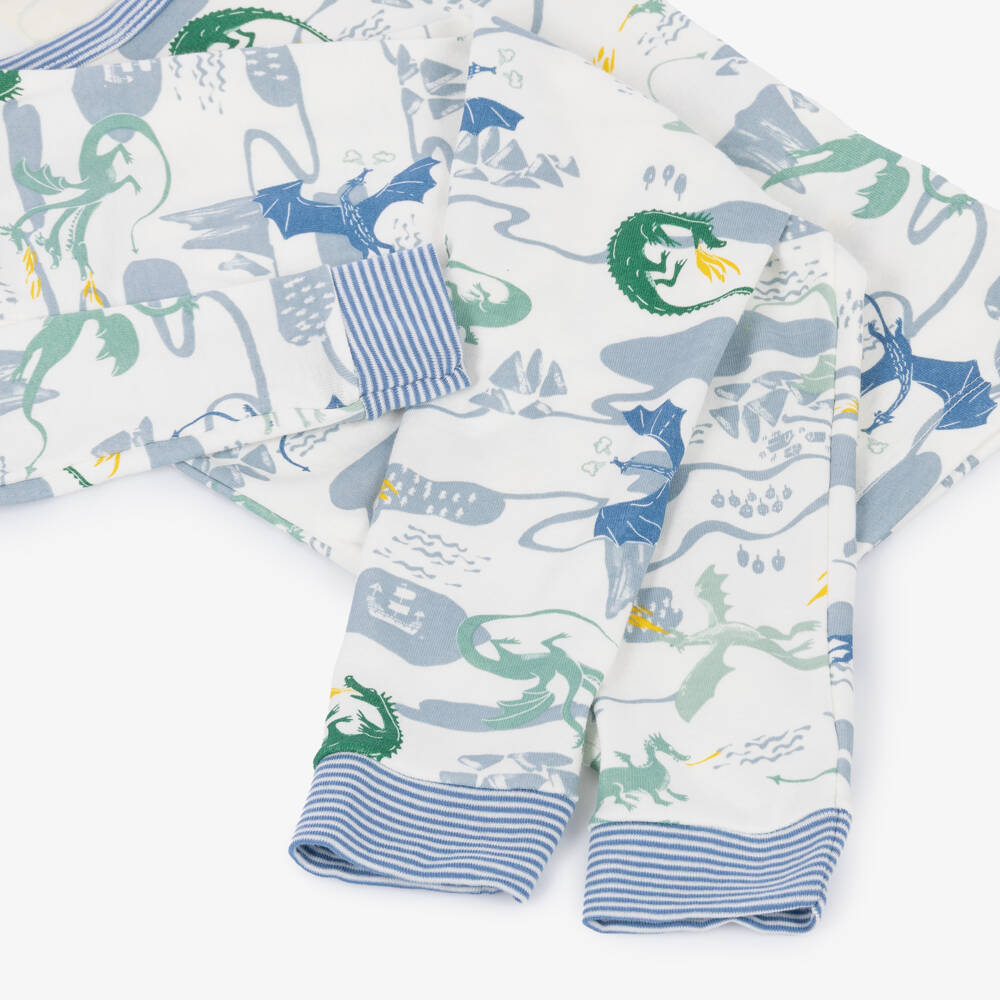 Petit Bateau-Boys Ivory & Blue Dragon Print Cotton Pyjamas | Childrensalon