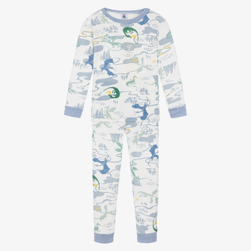 Petit Bateau-Boys Ivory & Blue Dragon Print Cotton Pyjamas  | Childrensalon