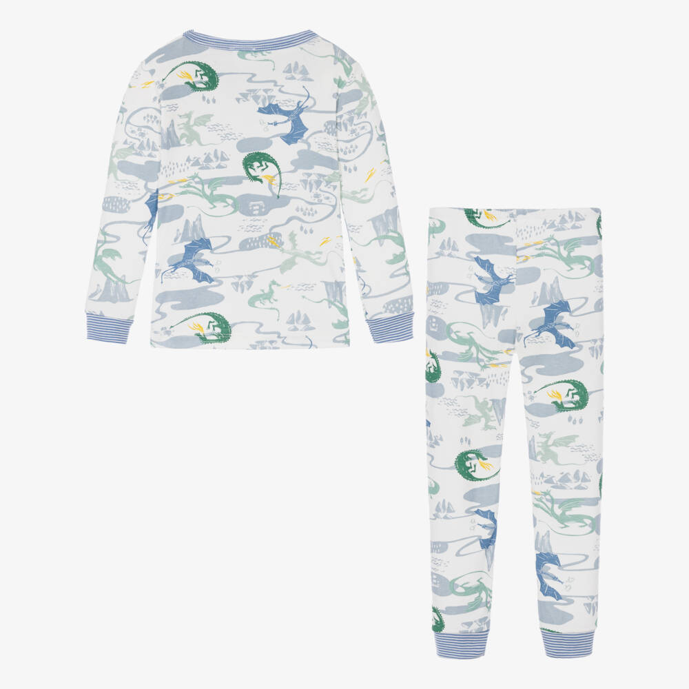 Petit Bateau-Boys Ivory & Blue Dragon Print Cotton Pyjamas | Childrensalon