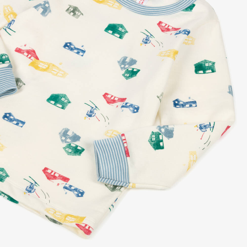 Petit Bateau-Boys Ivory Cotton Chalet Print Pyjamas | Childrensalon