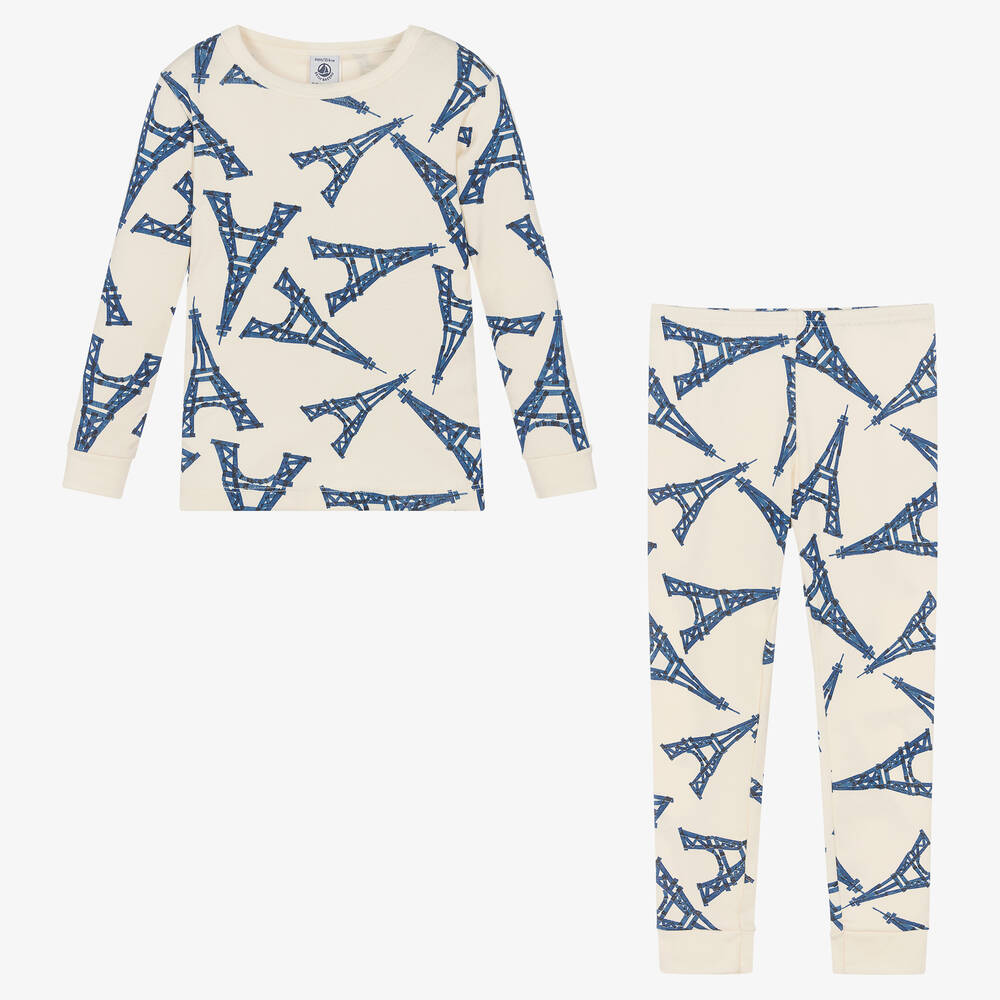 Petit Bateau-Boys Ivory Cotton Eiffel Tower Pyjamas | Childrensalon