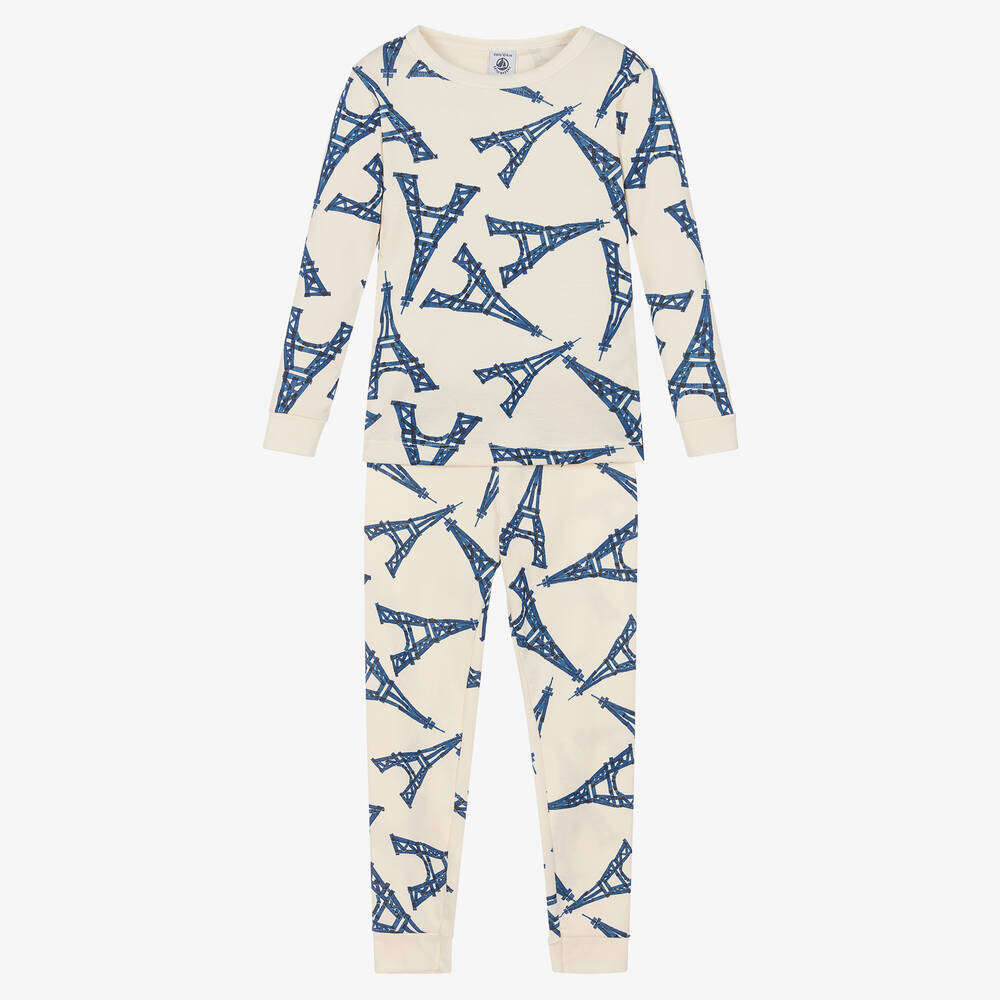 Petit Bateau-Boys Ivory Cotton Eiffel Tower Pyjamas | Childrensalon