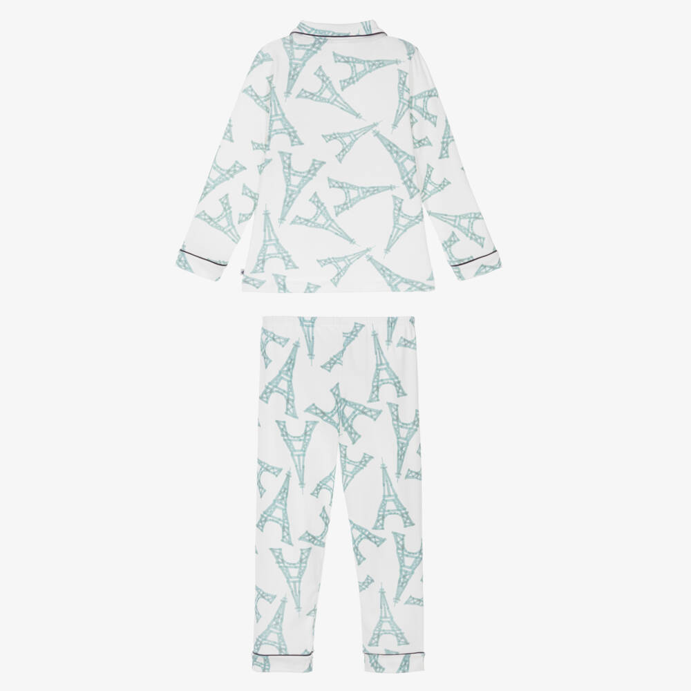 Petit Bateau-Boys Ivory Cotton Long Pyjamas with Eiffel Tower Print | Childrensalon