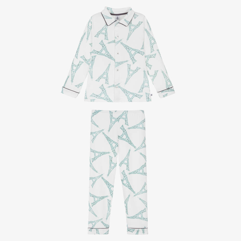 Petit Bateau-Boys Ivory Cotton Long Pyjamas with Eiffel Tower Print | Childrensalon
