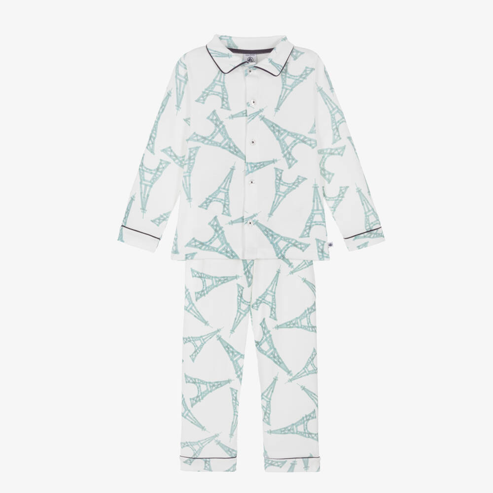 Petit Bateau-Boys Ivory Cotton Long Pyjamas with Eiffel Tower Print | Childrensalon