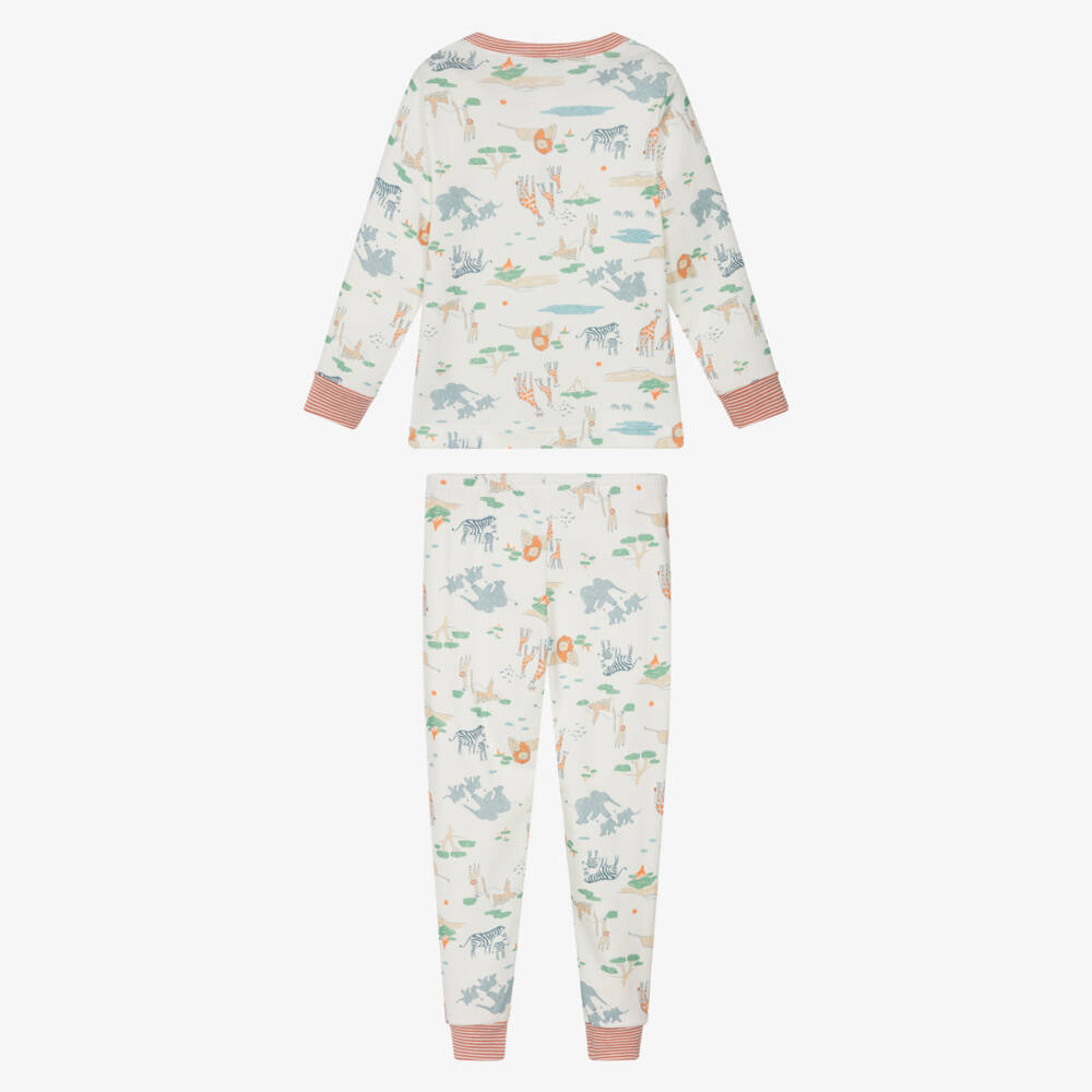Petit Bateau-Boys Ivory Cotton Pyjamas with Safari Animal Print | Childrensalon