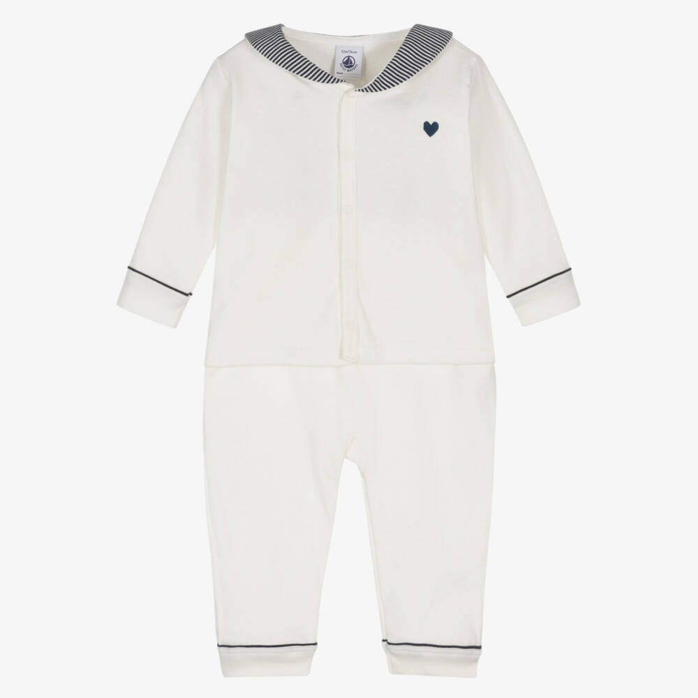 Petit Bateau-بيجاما بياقة بحار قطن لون عاجي للأولاد | Childrensalon