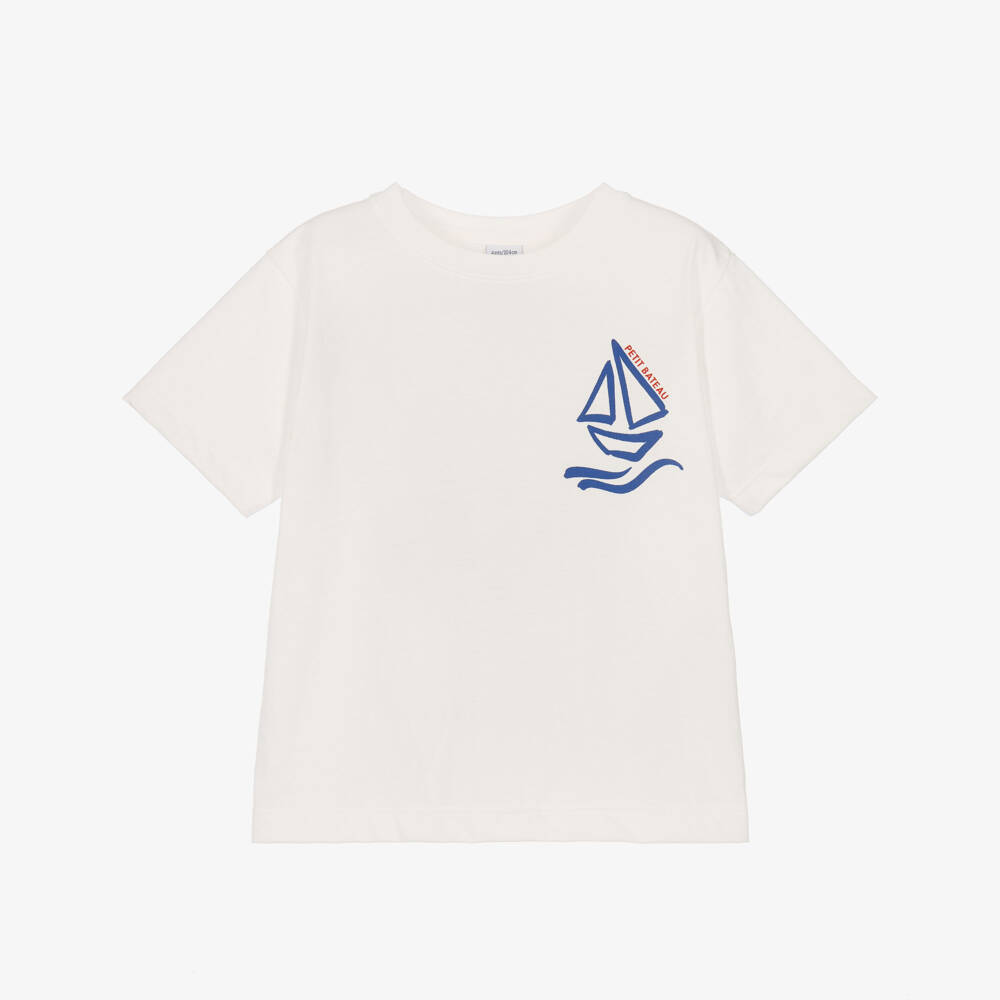 Petit Bateau-Boys Ivory Cotton Sailboat Logo T-Shirt | Childrensalon