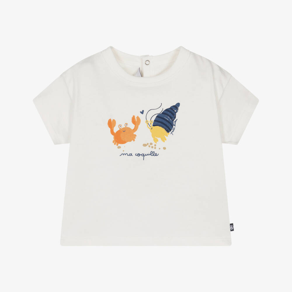 Petit Bateau-Boys Ivory Cotton T-shirt with Crab Motif | Childrensalon