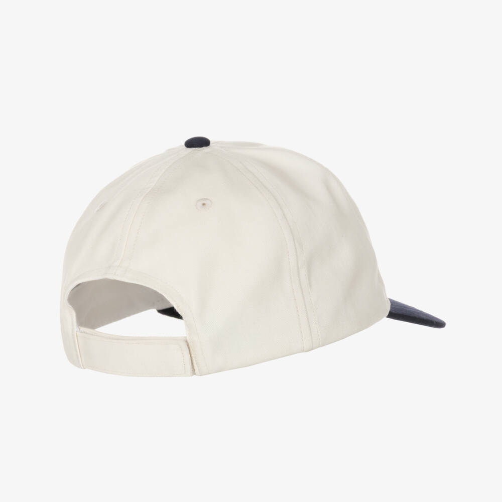 Petit Bateau-Boys Ivory Cotton Twill Cap with Navy Blue Peak | Childrensalon