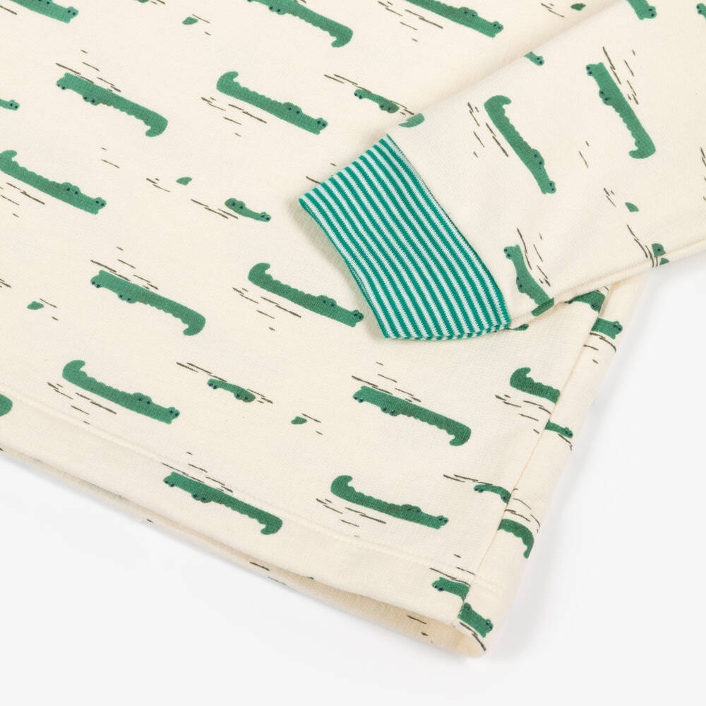 Petit Bateau-Пижама кремово-зеленая из хлопка с крокодилами для мальчиков | Childrensalon