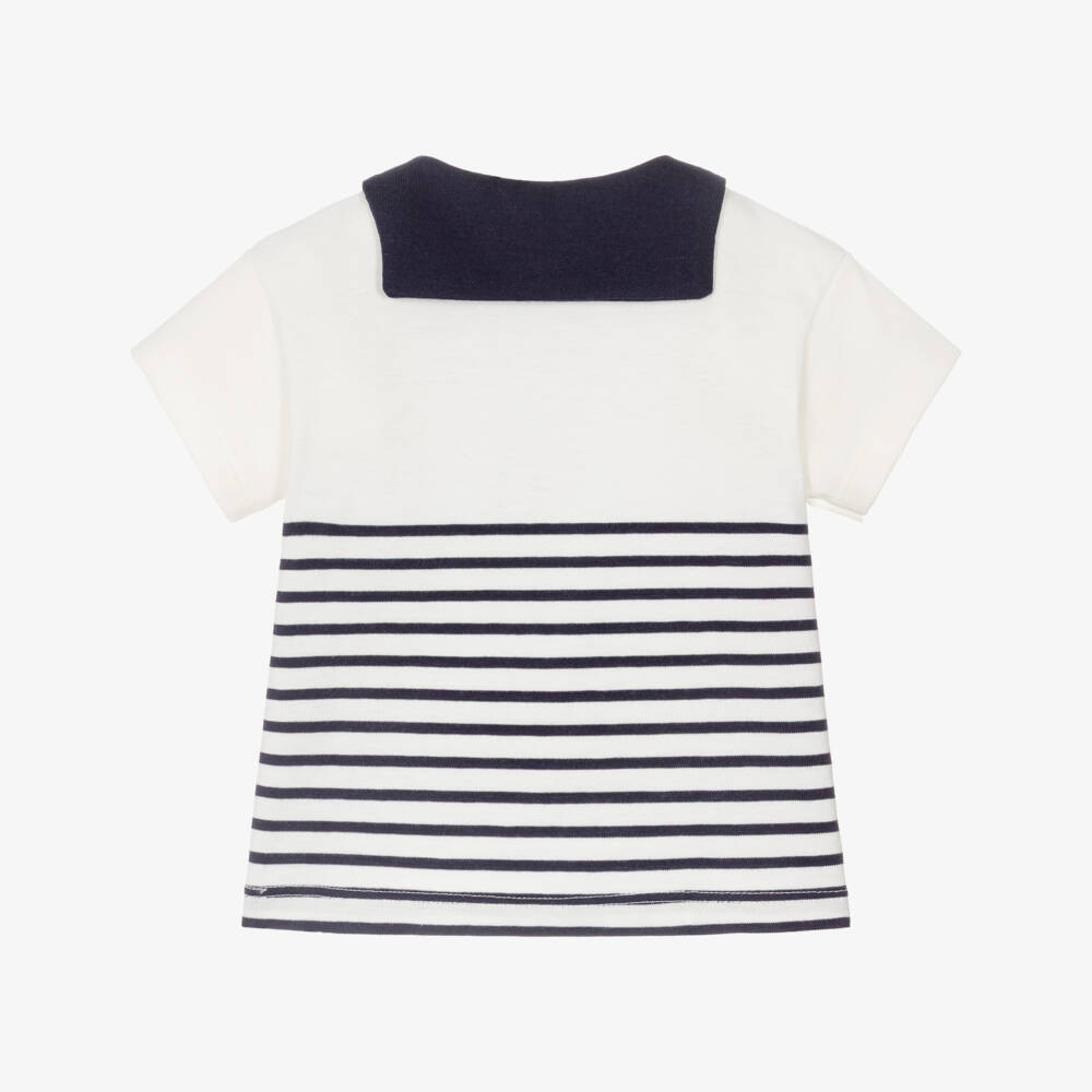Petit Bateau-Топ кремово-синий в полоску хлопковый морской для мальчиков | Childrensalon