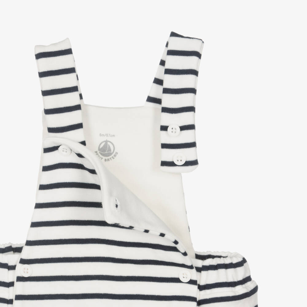 Petit Bateau-طقم بيبي سوت قطن مقلم لون كريمي وكحلي للأولاد | Childrensalon