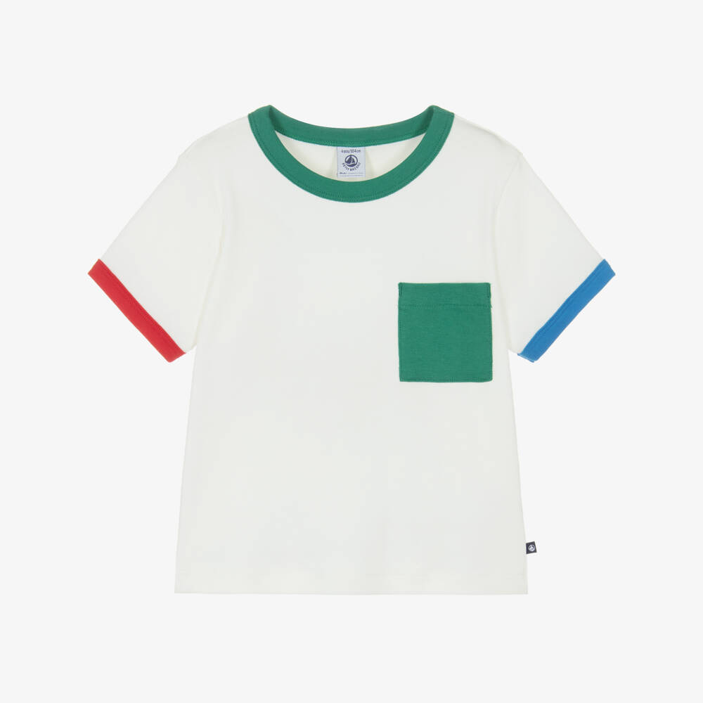 Petit Bateau-Boys Ivory Organic Cotton Pocket T-Shirt | Childrensalon