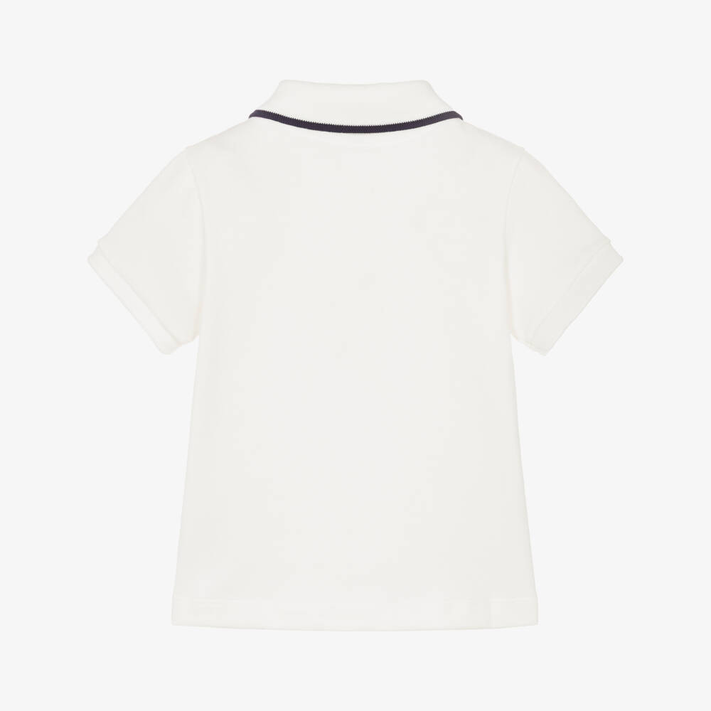 Petit Bateau-Boys Ivory Polo Shirt with Navy Blue Trim | Childrensalon